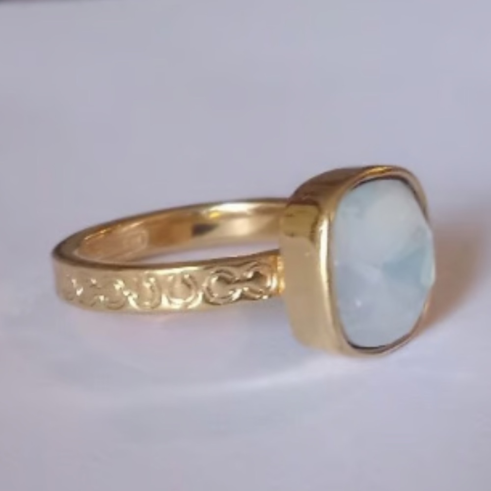 COACH Ring with square faceted moonstone and logo embossed band